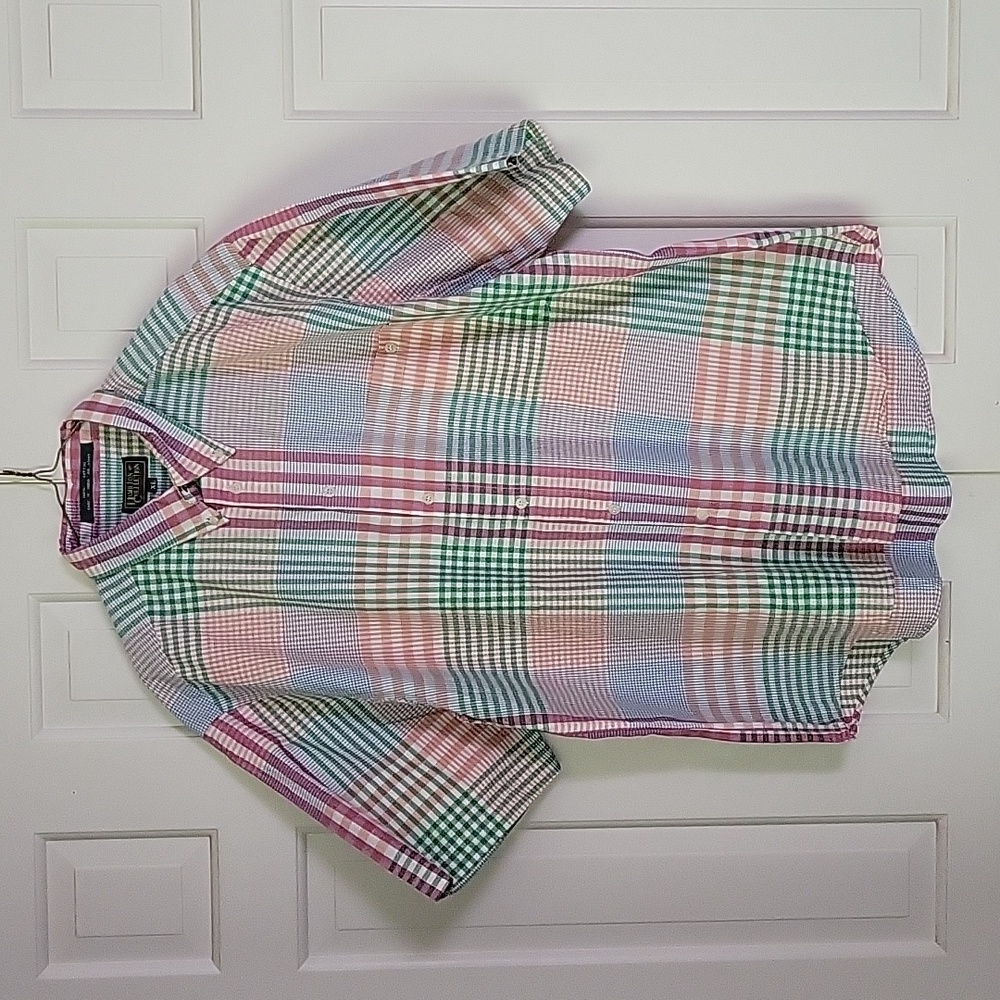 Hamilton Collection Mens mixed gingham cotton button down shirt sz xl
